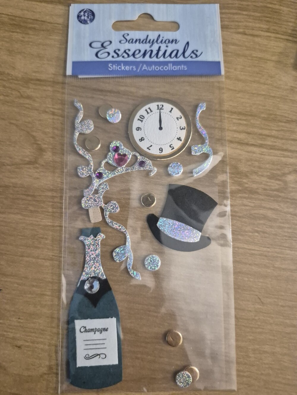 Sandylion Essentials Champagne New Year Sticker Set - Silver Glitter Accents